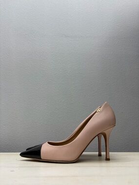 Tory Burch Pink/Black Penelope Cap-Toe Leather Pumps Size 7.5